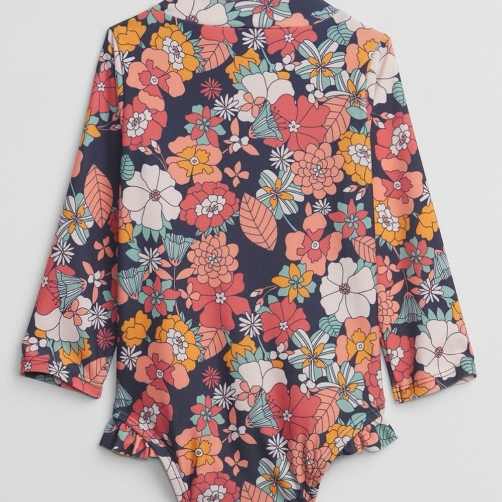 Floral Print Baby One-Piece RashGuard 0-3M - Picture 2 of 3